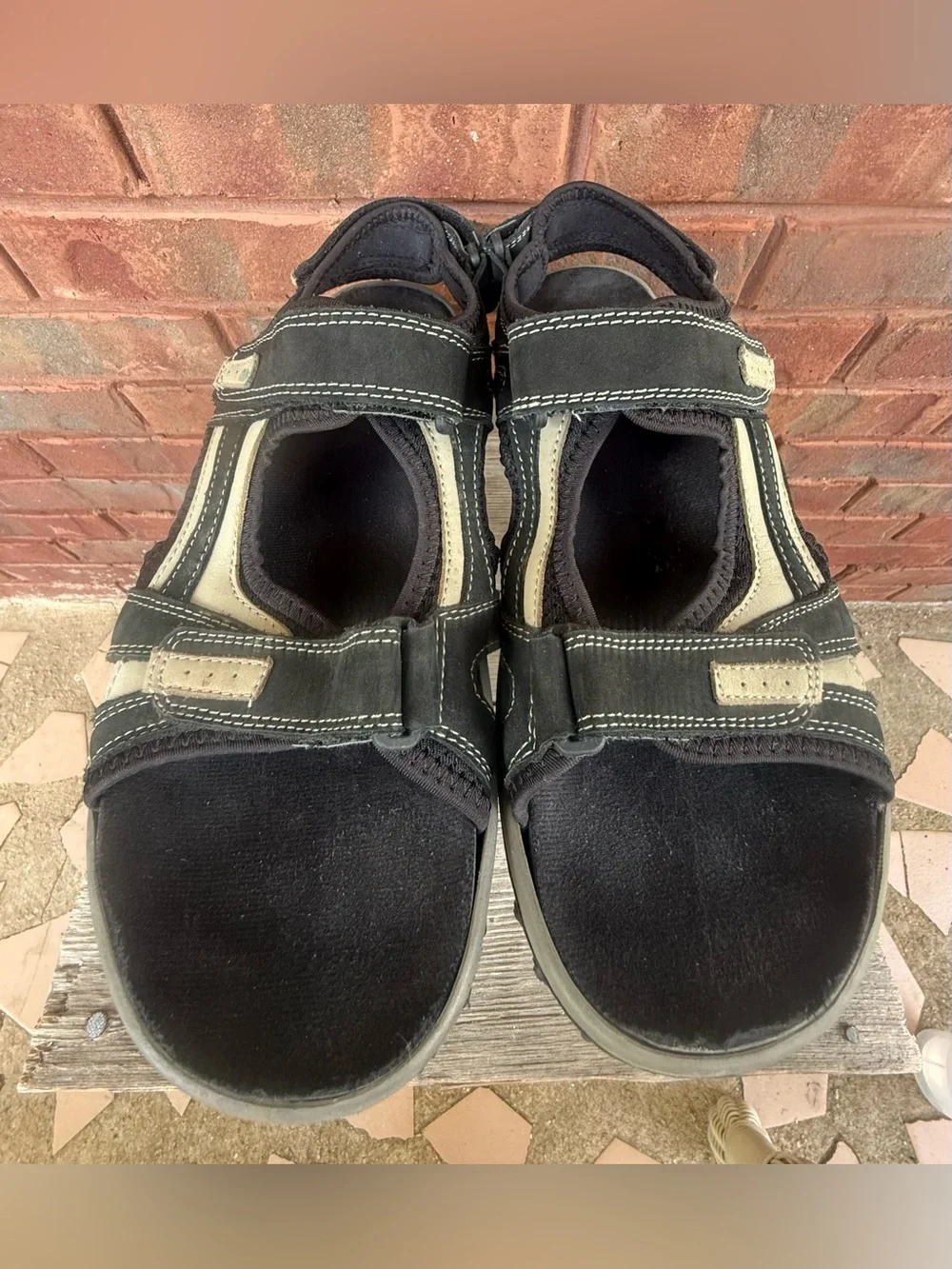Drew Warren Orthopedic Sandals Mens Sz 11 6E Ankle Strap Black Tan Leather Shoes